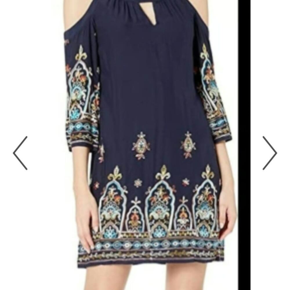 Nwt Sangria Women's Embroidered Boho Peasant Cold Shoulder Shift Dusk size 4P
